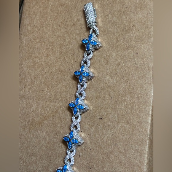 Elegant VVS Moissanite Blue and Silver Men's Bracelet